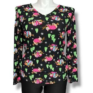 No Boundaries Womens Sloth Christmas Pajama Shirt Top Holiday Winter Festive XL